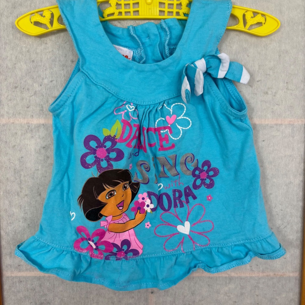 Nickelodeon Dora the Explorer Tank Top Toddler Girls 4T Blue Ruffle Hem Y2K